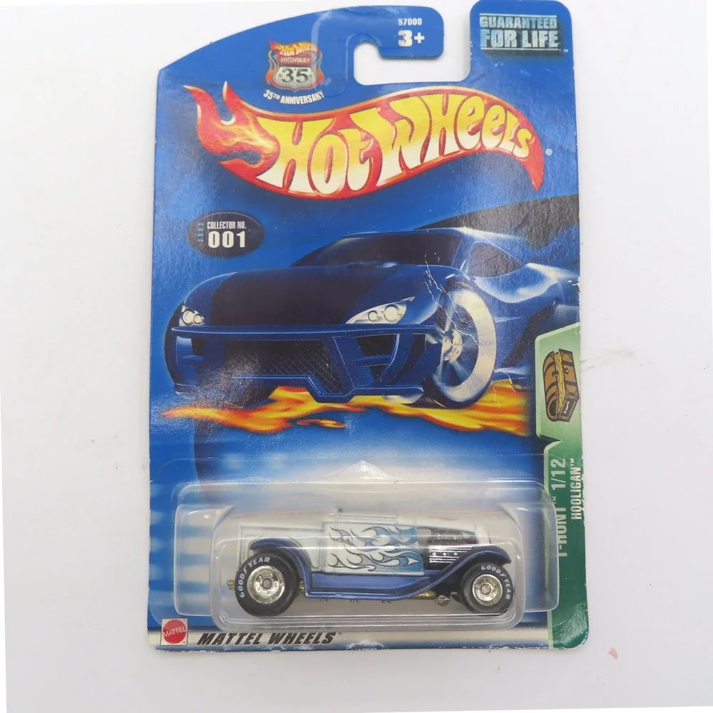 Hot Wheels 2003 Treasure Hunt Hooligan 1/12 White Blue Flames Real Riders 001